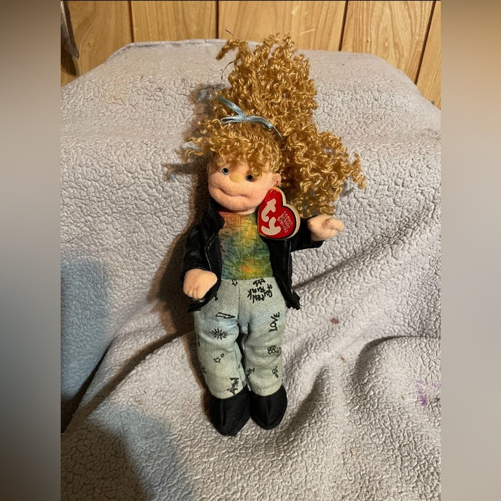 Ty Doll with Curly Blonde Hair and Black Jacket